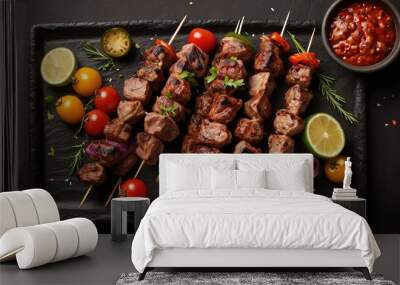 Shish kebab on skewers, bar b q tikka Wall mural