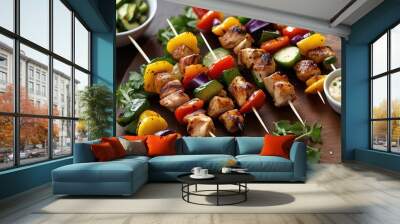 Shish kebab on skewers, bar b q tikka Wall mural