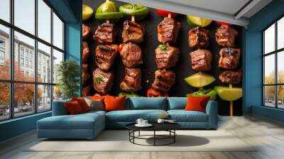 Shish kebab on skewers, bar b q tikka Wall mural