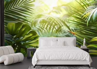 Tropical palm tree leaves, Wide Background Wall mural