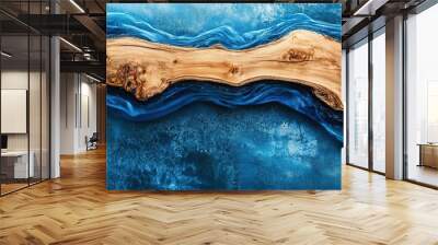 Wood with epoxy resin. The table texture is blue and wooden. Banner design template exotic stabilized surface  Wall mural