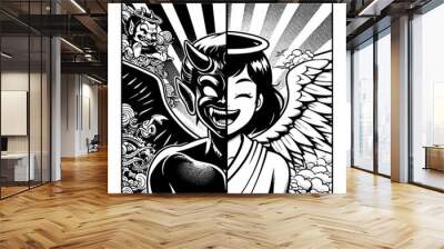 half demon and half angel black and white design Wall mural