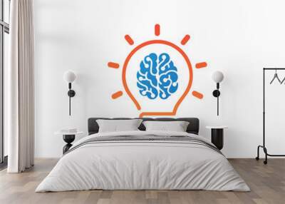 smart idea logo design with brain symbol light bulb vector Wall mural