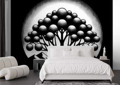 tree with mountain background pop art black and white design Wall mural