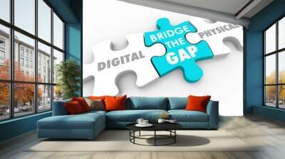 Digital Vs Physical World Bridge the Gap Puzzle Pieces 3d Illustration Wall mural