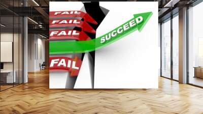 Success Arrow Jumps Chasm Failure Falls Into Hole Wall mural