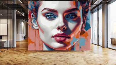 A captivating and eye-catching digital portrait of a woman with striking features. Wall mural