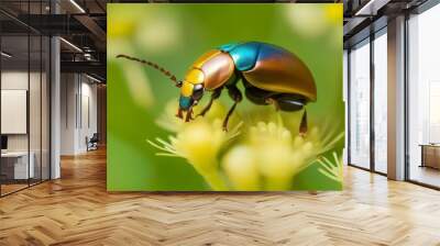 A close-up of a Fiddler Beetle on a tea tree blossom Wall mural