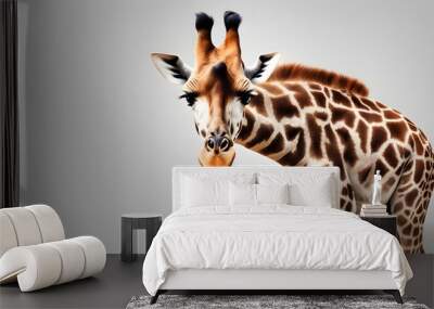 Cute curiosity giraffe. Isolated on white background Wall mural