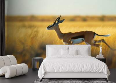 Gazelle sprinting across the African grasslands Wall mural