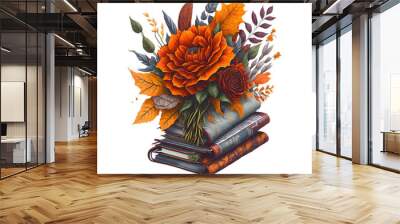 Books with Flower Illustration PNG clipart Wall mural