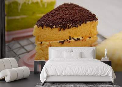 chocolate topping cake on plate Wall mural