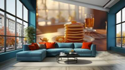 pancakes with chocolate and cream Wall mural