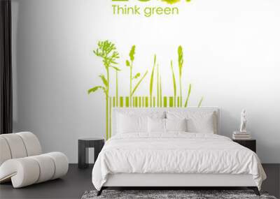 Organic barcode, made of green grass and sprout 
 from watercolor stains solated on a white background. Think Green. Environmentally friendly planet design. Think Green.Flat lay.Top view.

 Wall mural