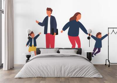 family with kids. busy and tired parents with naughty children. vector illustration Wall mural