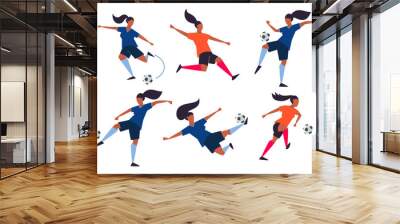 Girl power. Woman soccer players. Football vector illustration. Wall mural