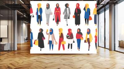 Hijab muslim woman. Arab modern fashion. Vector people Wall mural