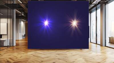 Crystal star. Crystal ray light, sun shines rainbow red yellow and blue color. Optical fire light effect. Vector lens glare leakage glare reflection effect. sunlight sparkle shine. Sunbeam Wall mural