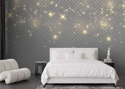 The light of gold dust. bokeh light effect background png. Christmas glowing dust background. Yellow flickering glow with confetti bokeh light and particle motion.	 Wall mural