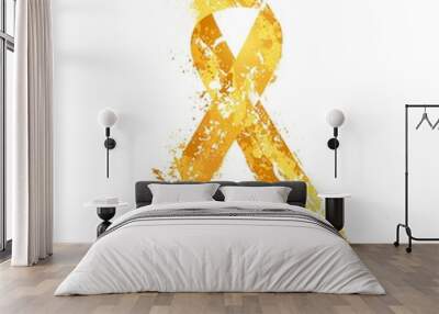 Childhood Cancer Awareness Ribbon. Watercolor yellow ribbon, childhood cancer awareness symbol, isolated on white. Vector illustration Wall mural