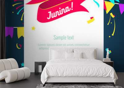 Festa Junina party greeting design. Traditional Brazil June festival party. Vector flat illustration Wall mural