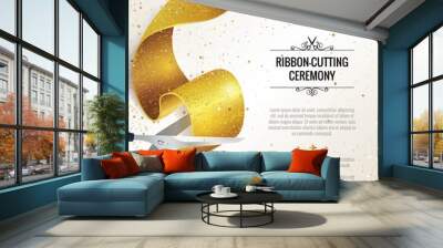 Grand opening vertical banner. Text with  confetti, golden splashes  and ribbons.Gold sparkles.  Elegant style. Vector Illustration Wall mural