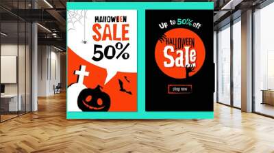 Halloween sale templates. Set of mobile website social media banners, posters, email and newsletter designs, ads, promotional material. Vector illustrations Wall mural