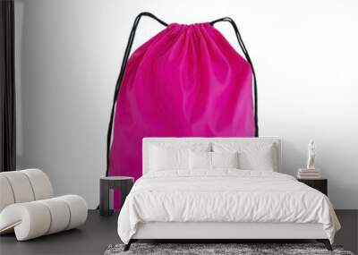 Pink drawstring pack template, bag for sport shoes isolated on white Wall mural