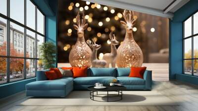 Christmas deer figurines on the table. the concept of Christmas. Wall mural