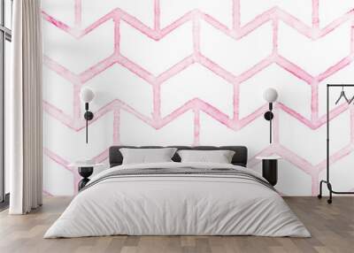 Chevron with pink outline on white background. Watercolor seamless pattern for fabric Wall mural