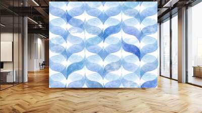 Watercolor blue background with curved wavy stripes. Geometric seamless pattern Wall mural