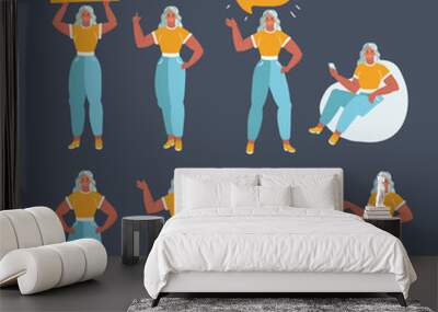 Businesswoman character in different poses set vector illustration Wall mural