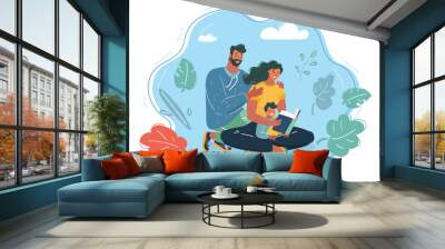 Family Reading a Book Together. Parents. Wall mural