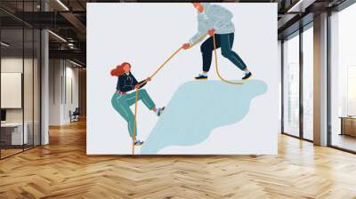 Help and support concept. Man and woman on white. Wall mural