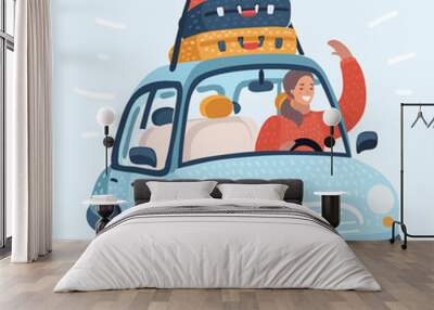 Illustration of a Teenage Girl Traveling by Car Wall mural