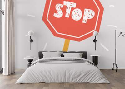 Road sign stop in hand. Wall mural