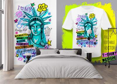 new york, city, american liberty, freedom, monument. trendy t-shirt template, fashion t shirt design Wall mural