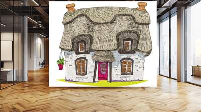 straw covered traditional vintage house - cartoon - coloring book Wall mural