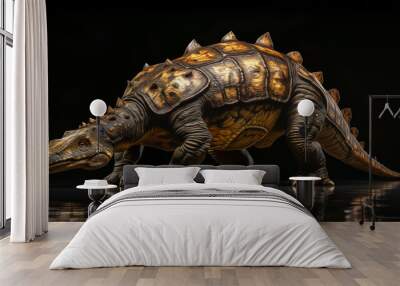 Ankylosaurus dinosaur on black background Wall mural