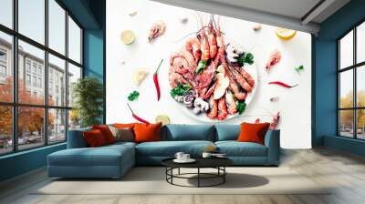 fresh seafood delicious- shrimp, octopus with lemon and pepper   Wall mural