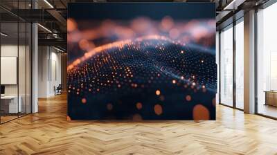 Abstract Orange Lights on a Dark Blue Mesh Network Wall mural