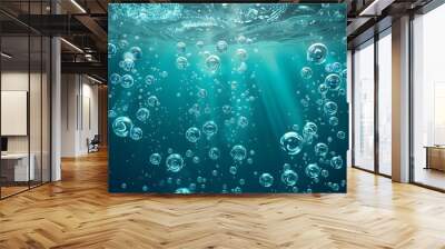 blue water surface with splash and air bubbles on white backgtround Wall mural