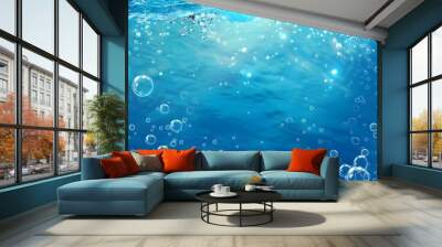 blue water surface with splash and air bubbles on white backgtround Wall mural