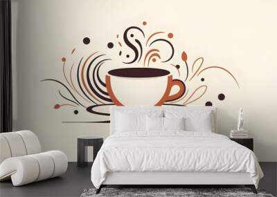 Cap of tea or coffee one line vector Wall mural