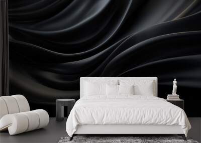 Elegance abstract soft focus wave glossy Black fabric use for background Wall mural