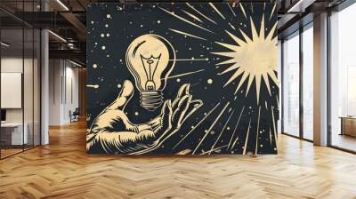 hand with light bulb illustration Wall mural