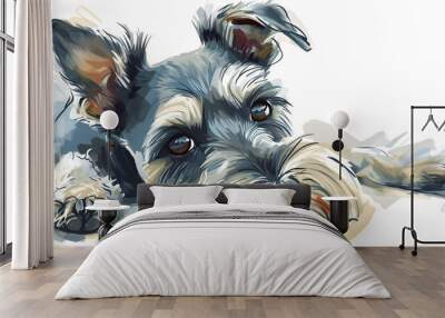 I love my schnauzer. Vector sketch illustration with hand drawn dog portrait. on white background --ar 16:9 --v 6 Wall mural