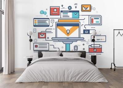 Laptop with Surrounding Digital Elements and Icons Wall mural