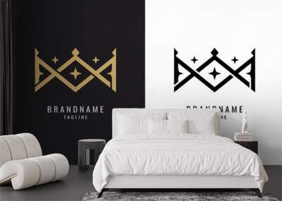 Luxurious Premium Crown Logo Design With Black And Gold Color Wall mural