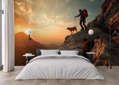 man with dog hiking  Wall mural